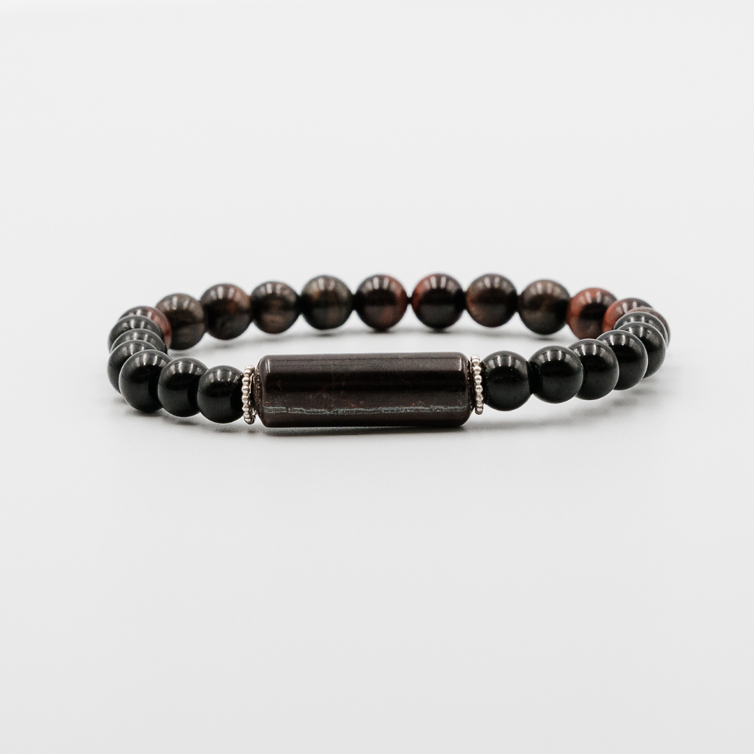 Legacy Tiger Bracelet – Red Tiger Barrel Bead and Black Onyx mens bracelet | Stone N Luxe