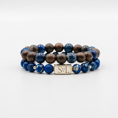 Ocean Drift Stack – Blue Sea Sediment and Wood mens bracelet stack | Stone N Luxe