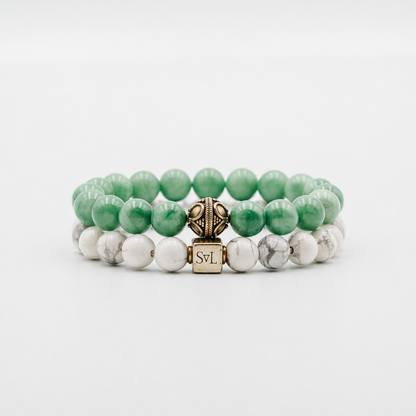 Clarity and Luck Stack – Howlite and Green Jade mens bracelet stack | Stone N Luxe