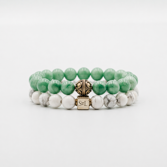 Clarity and Luck Stack – Howlite and Green Jade mens bracelet stack | Stone N Luxe