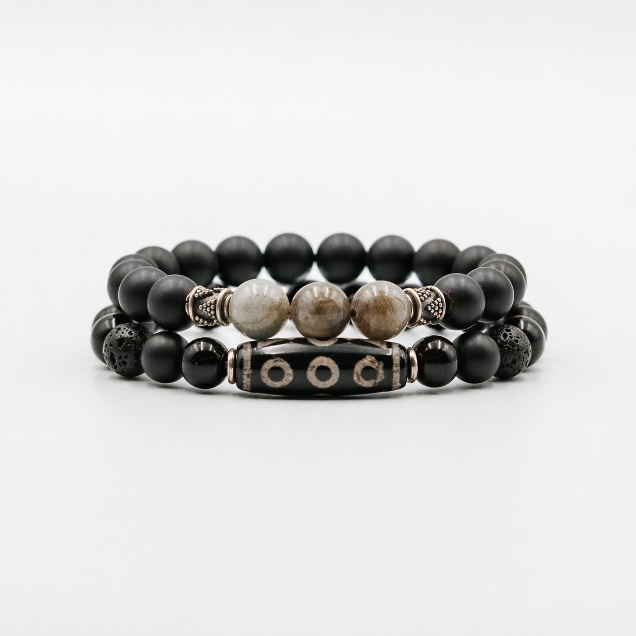 The Visionary Stack – Labradorite and Black Onyx mens bracelet stack | Stone N Luxe