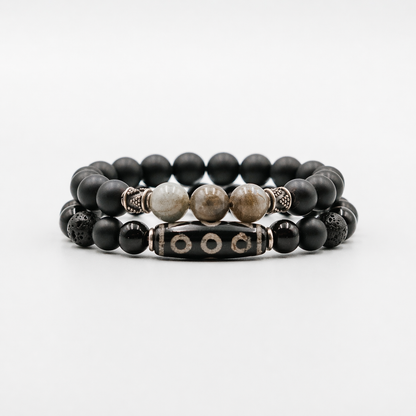 The Visionary Stack – Labradorite and Black Onyx mens bracelet stack | Stone N Luxe