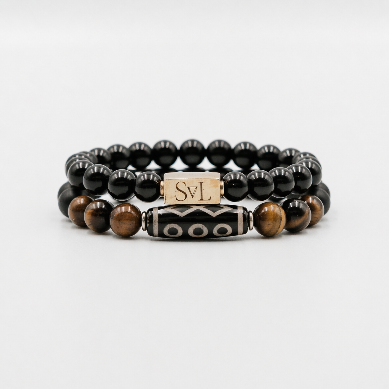 Grounding Energy Set – Black Onyx and Tiger Eye mens bracelet stack | Stone N Luxe
