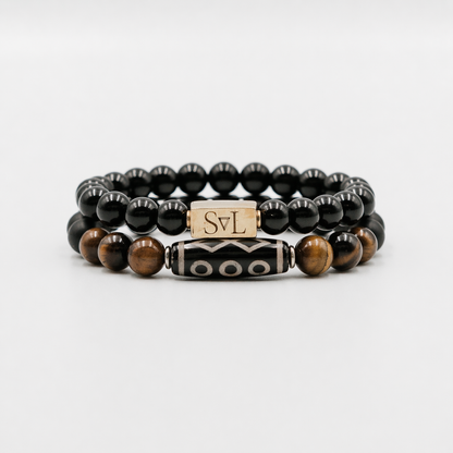 Grounding Energy Set – Black Onyx and Tiger Eye mens bracelet stack | Stone N Luxe