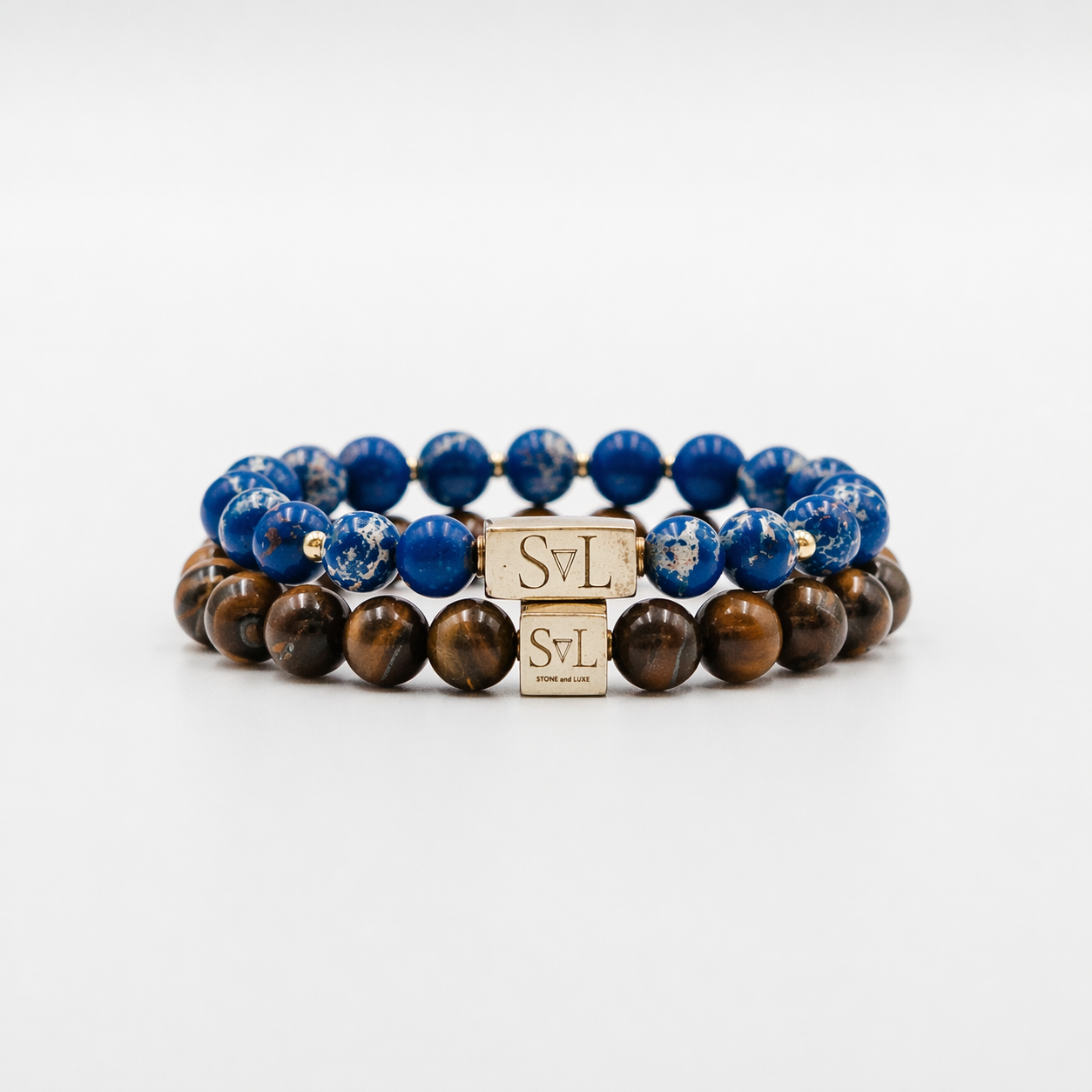 Sovereign Sea Set – Tiger Eye and Blue Sea Sediment mens bracelet stack | Stone N Luxe