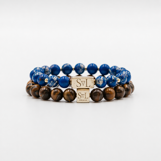 Sovereign Sea Set – Tiger Eye and Blue Sea Sediment mens bracelet stack | Stone N Luxe