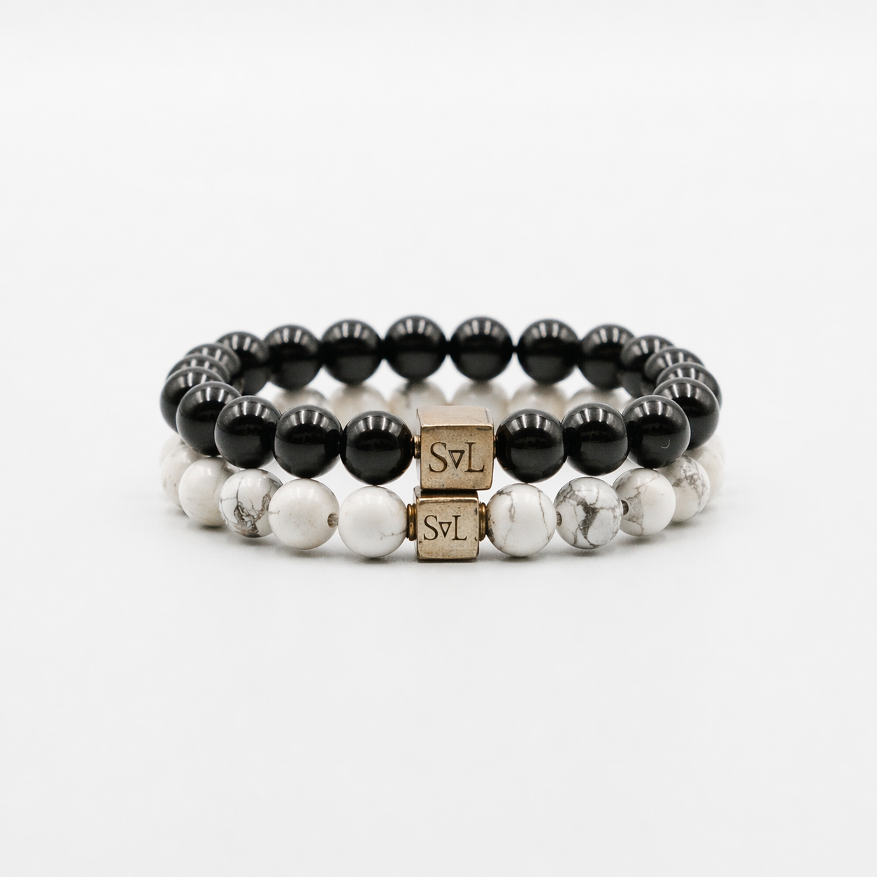 Moonlit Shadows Set – Howlite and Black Onyx mens bracelet stack | Stone N Luxe