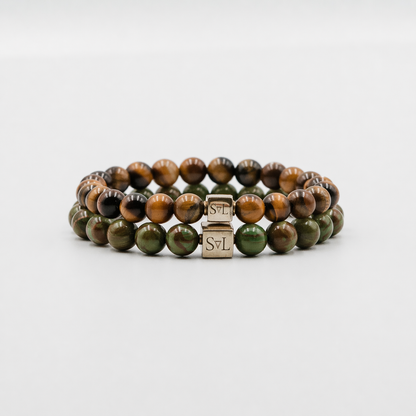 Inner Harmony Set – Green Jasper and Tiger Eye mens bracelet stack | Stone N Luxe