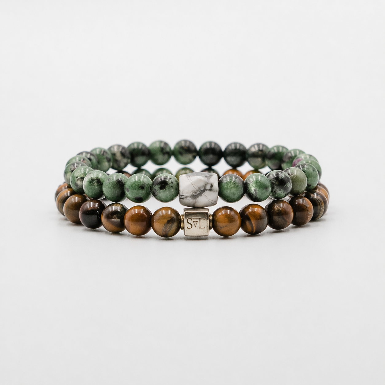 Genesis of Courage Stack – Tiger Eye and Ruby Zoisite mens bracelet stack | Stone N Luxe