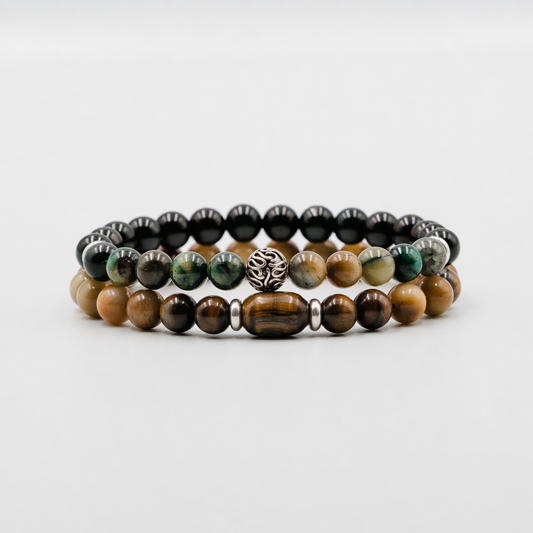 The Insight Imperium – Golden Tiger Eye and Black Onyx mens bracelet stack | Stone N Luxe