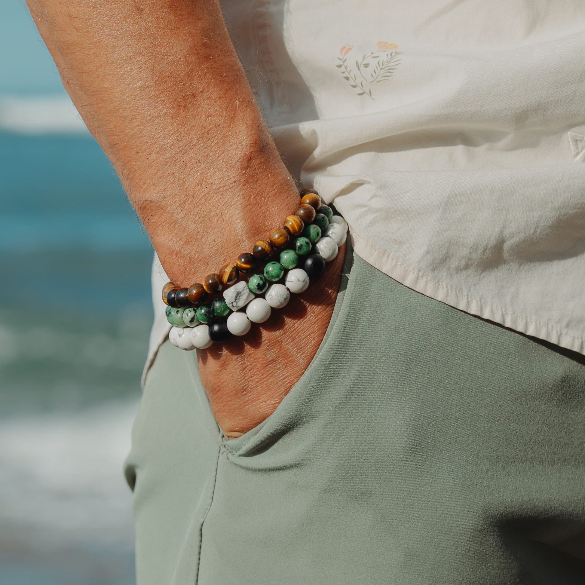 Genesis of Courage Stack – bold energy gemstone bracelet set worn on wrist | Stone N Luxe