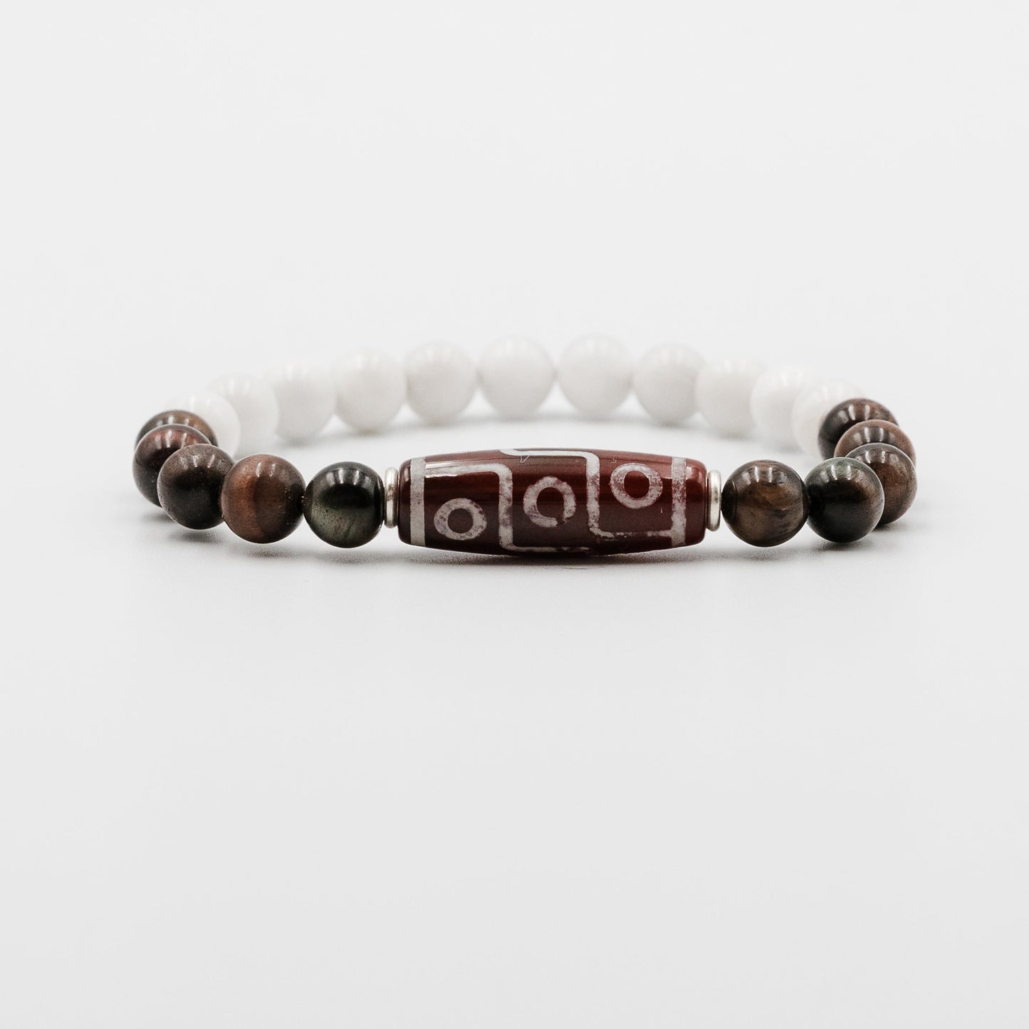 Eclipse Ritual Bracelet – Dzi Stone Moonstone and Red Tiger Eye mens bracelet | Stone N Luxe