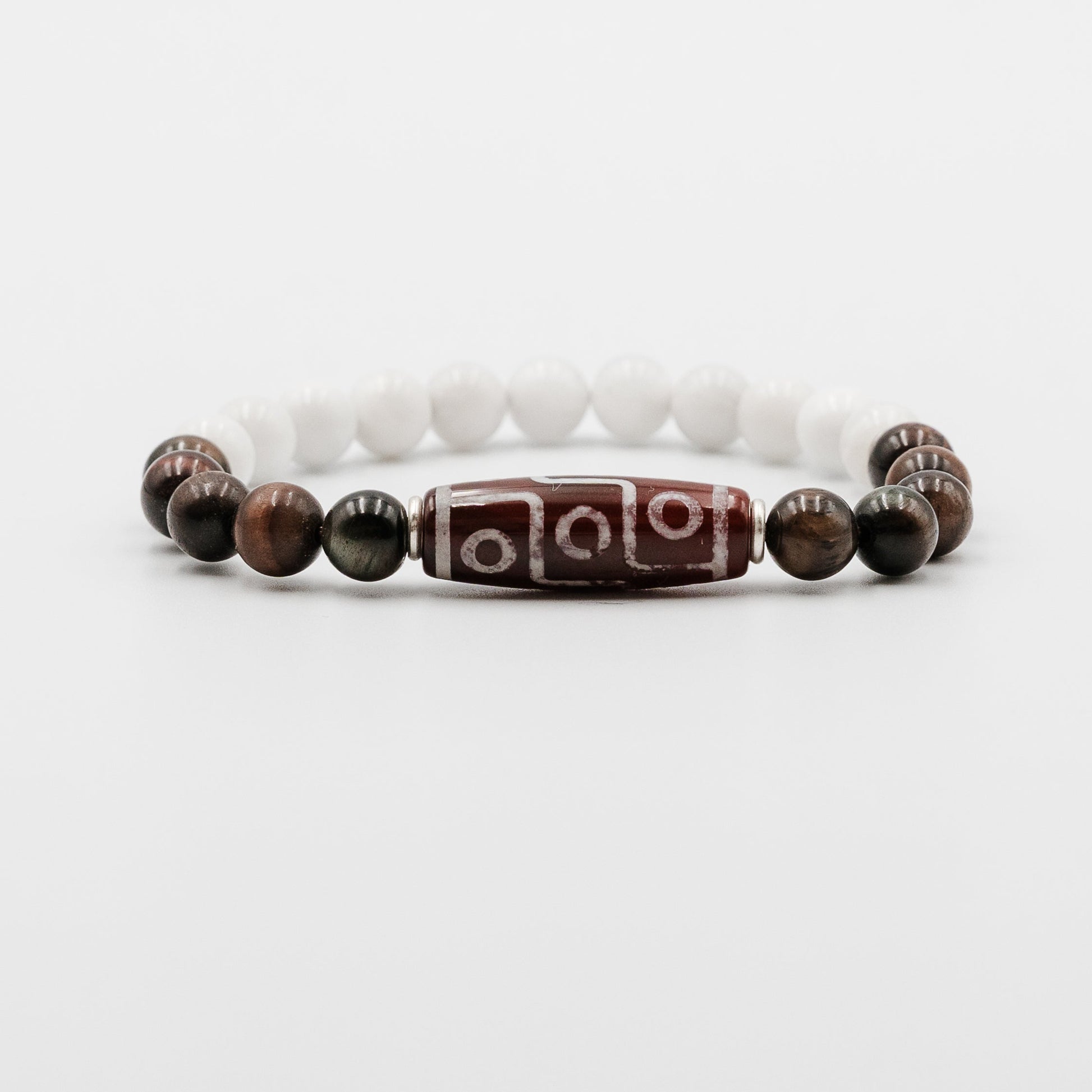 Eclipse Ritual Bracelet – Dzi Stone Moonstone and Red Tiger Eye mens bracelet | Stone N Luxe